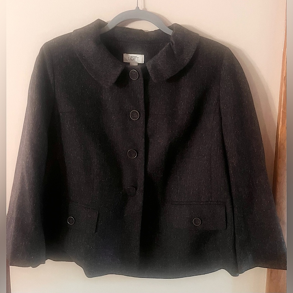 Ann Taylor LOFT Brown Wool Blend 3/4 Sleeve Fully Lined Blazer, Sz 14, 24"L